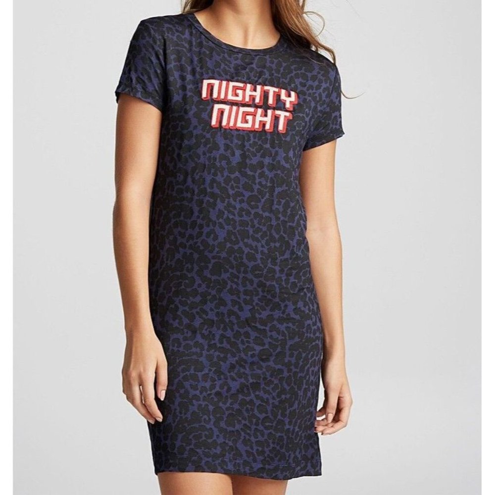 $150 LOVE STORIES Slip Dress CHEMISE Animal " NIGHTY NIGHT " Black / Blue ( L )